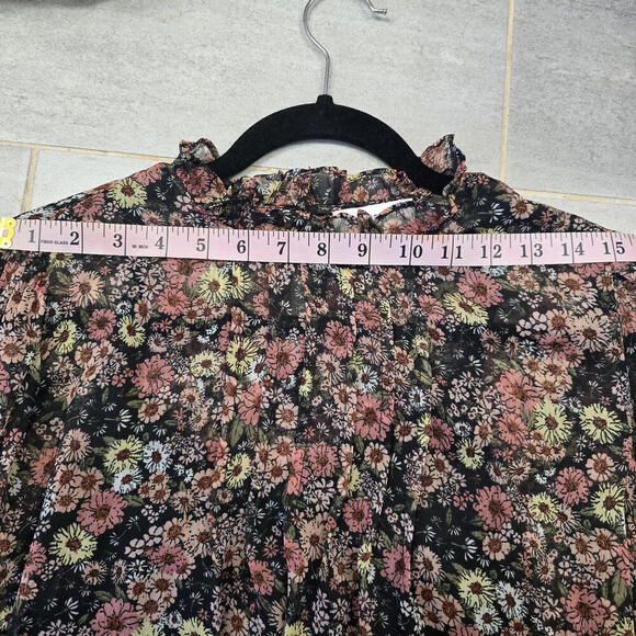 Calligraphie Women's Black Orange Floral All Over Print Ruffles Long Sleeves M - Picture 6 of 7